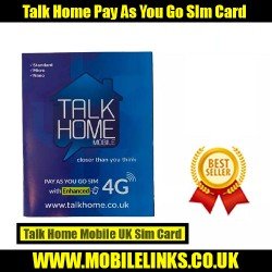 Talk Home Mobile UK Sim Card Pay As You Go - EU ROAMING ACTIVATED